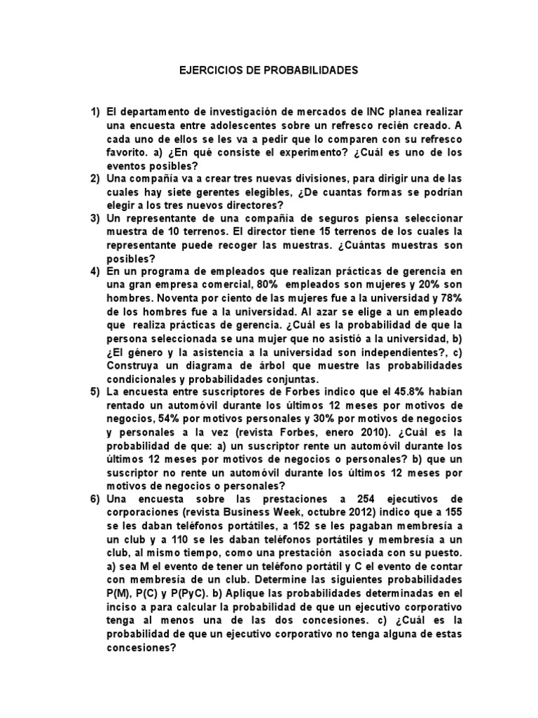 Ejercicios de Probabilidades | PDF | Probabilidad | Informática y ...