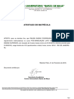 Atestado de Matrícula em Pós-Graduação em Docência