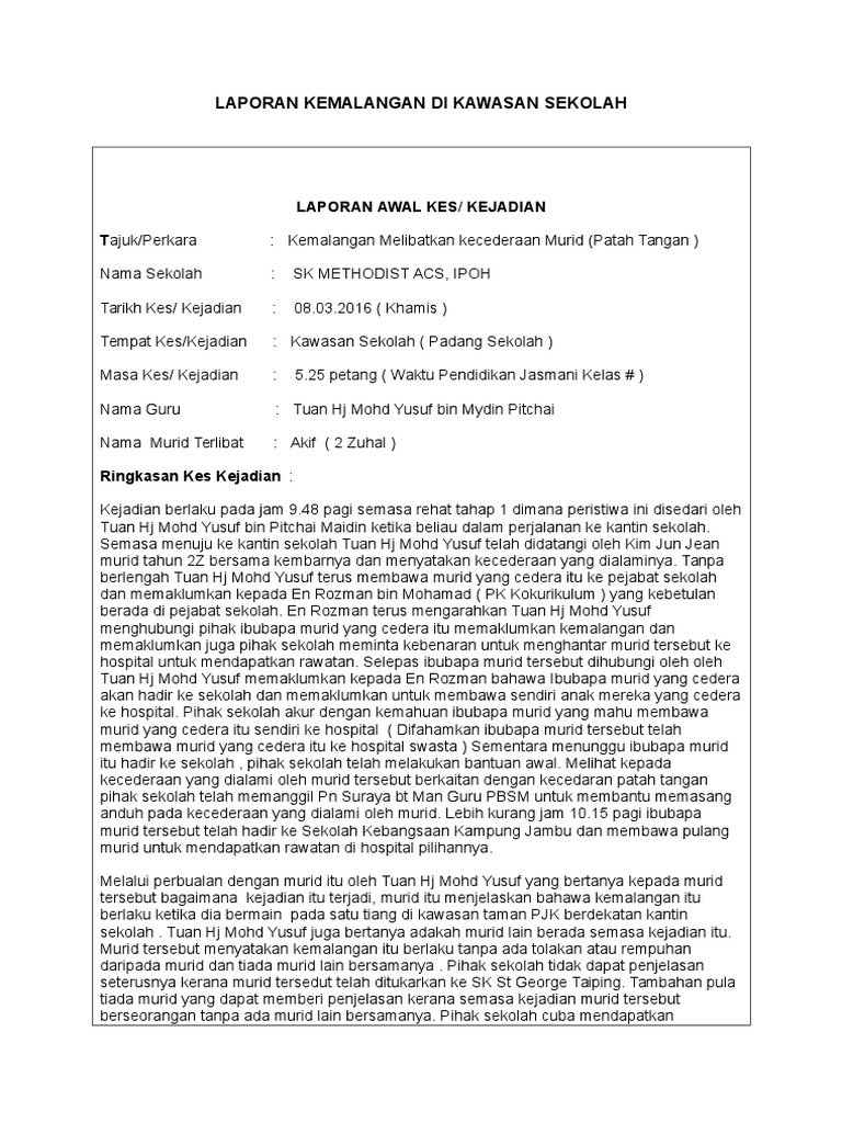 Format Laporan Kes Kemalangan Murid