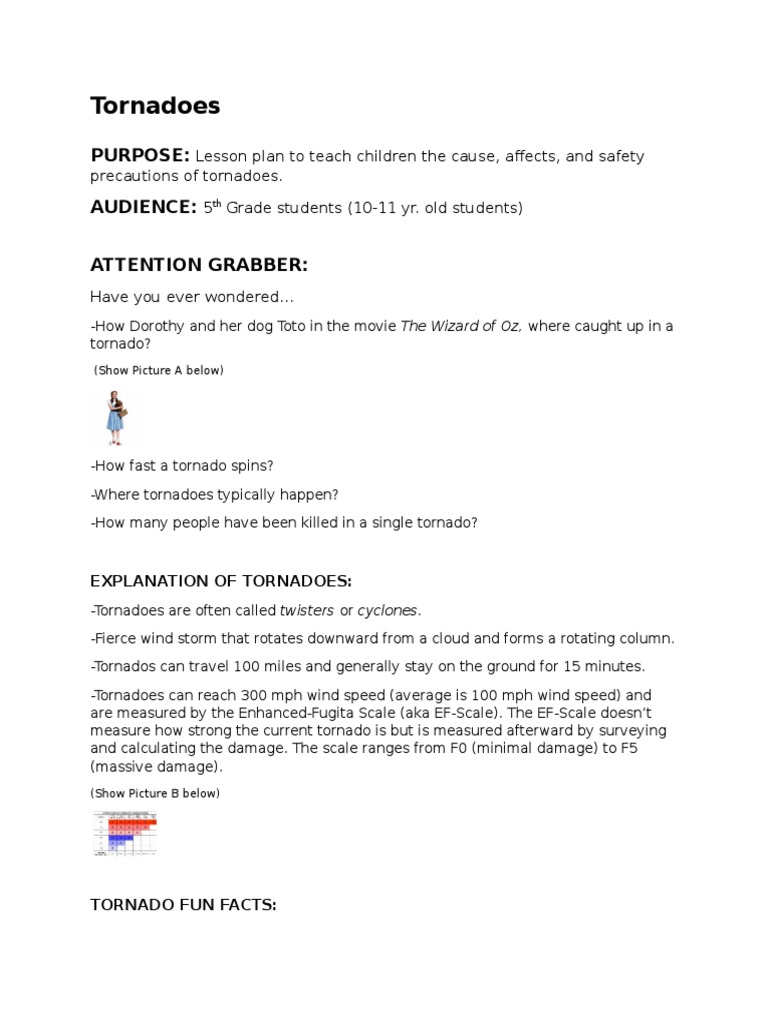 Tornado Lesson Plan for 5th Graders | PDF | History
