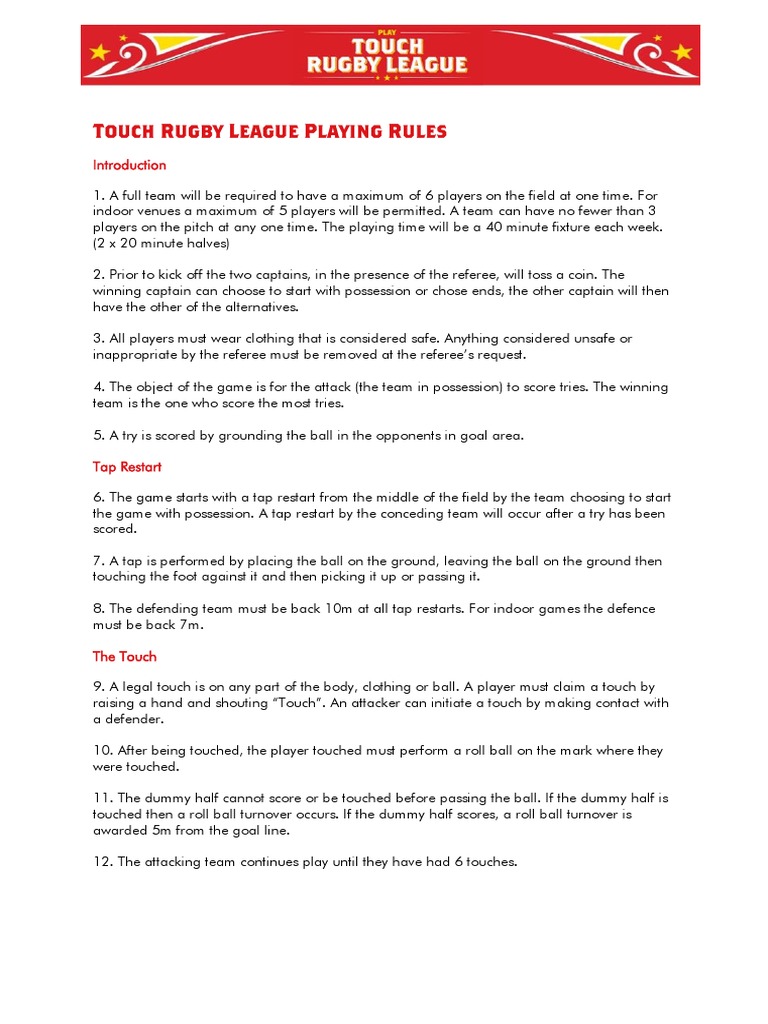 touch rugby league playing rules Sports Rules And Regulations
