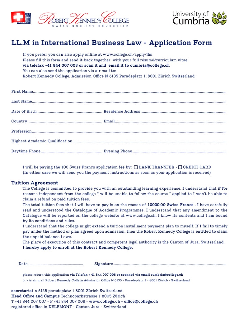 LL.M in International Business Law - Application Form: Tuition ...