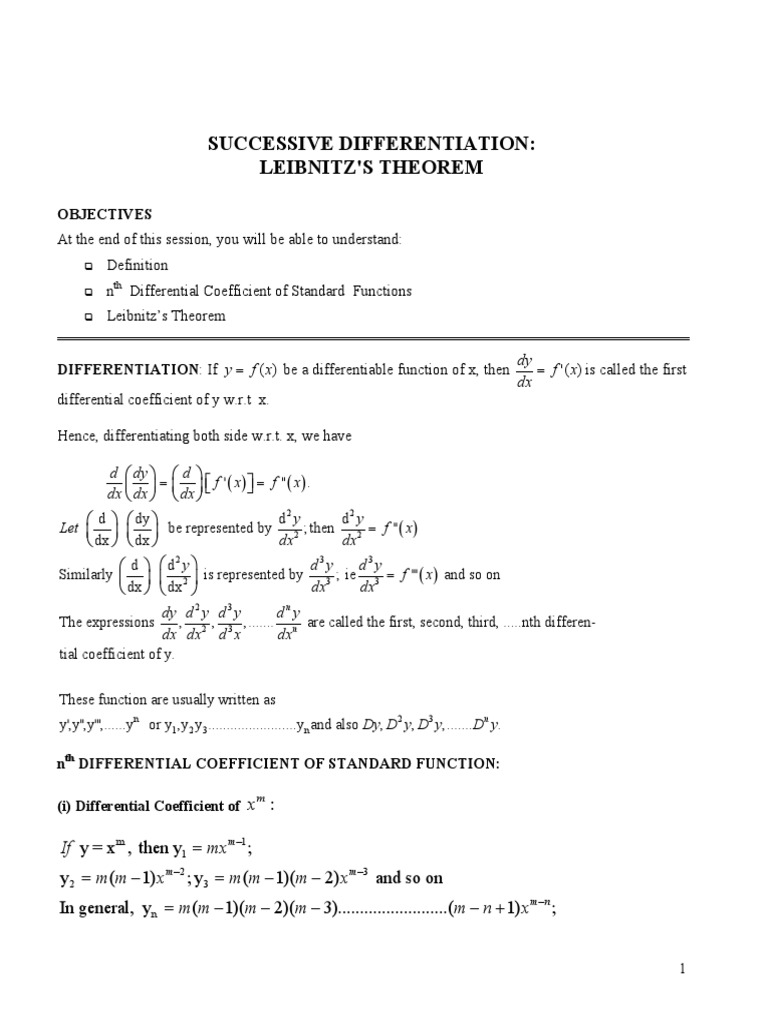 Calculus Nth Differential Coefficient Of Standard Functions Pdf Trigonometric Functions Differential Calculus