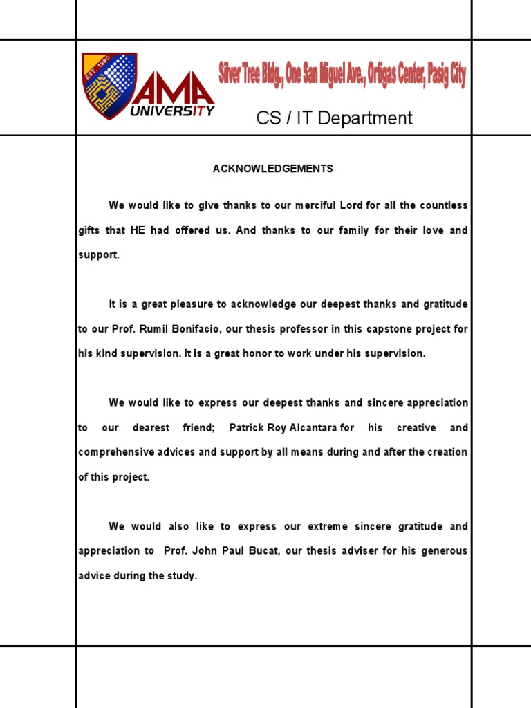 Acknowledgements for CS/IT Thesis | PDF