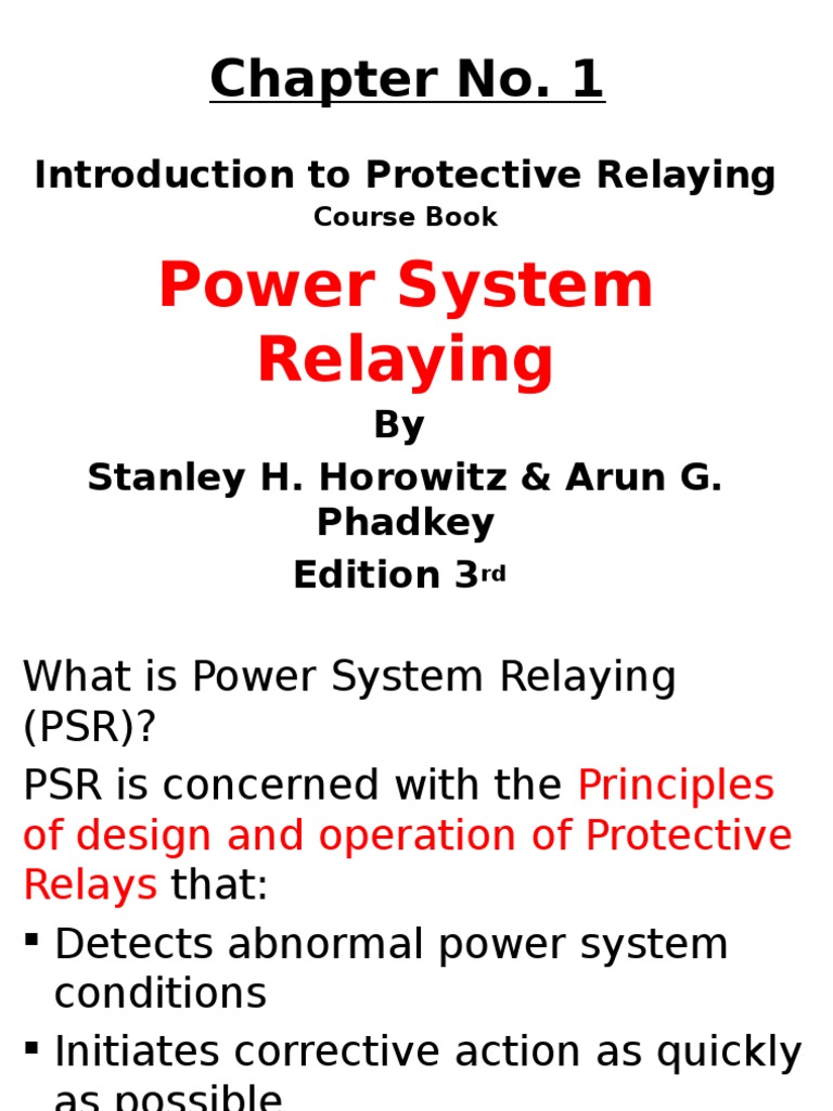 Chapter No. 1 Power System Relaying by Stanley PDF Electrical