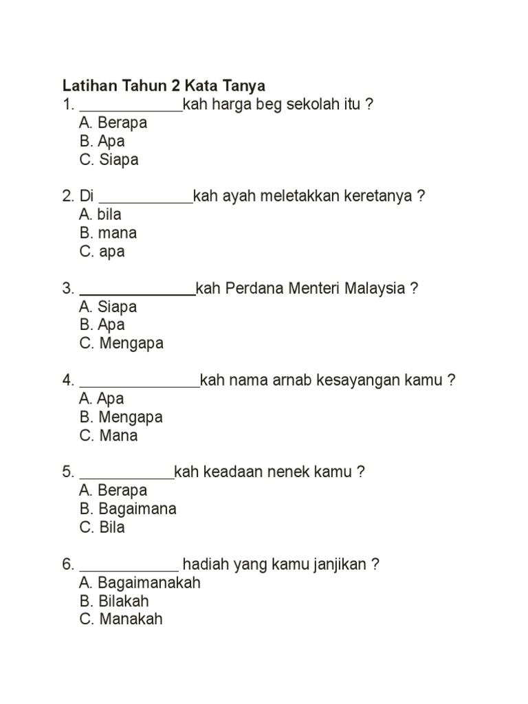 Tahun 2 Bahasa Melayu Tatabahasa Kata Tanya Dan Ayat Tanya Youtube