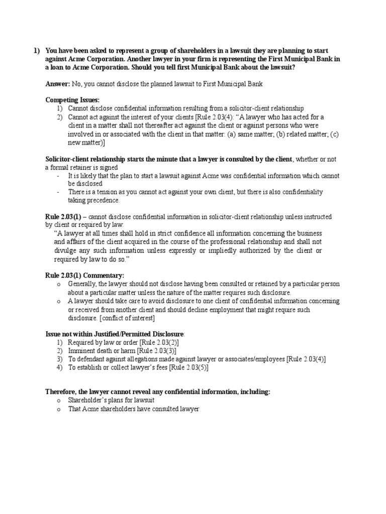 LSUC Assessment Questions and Answers PDF Lawyer Confidentiality