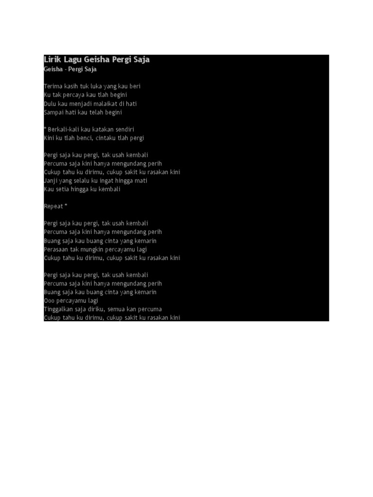 Lirik Lagu Geisha Pergi Saja