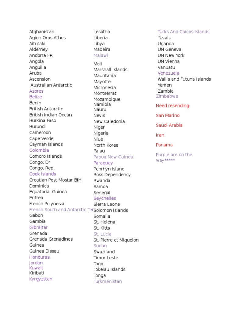List of Countries and Territories | PDF