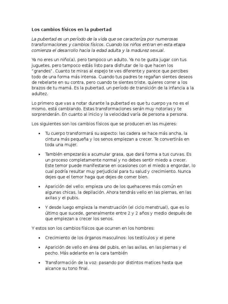 Cambios físicos y emocionales en la pubertad | PDF | Pubertad ...