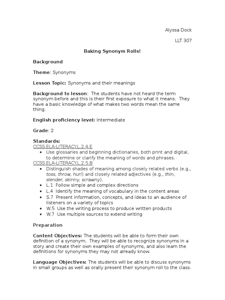 LLT 307 Lesson Plan | PDF | Vocabulary | Human Communication