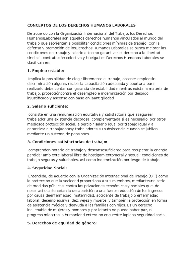 Conceptos de Los Derechos Humanos Laborales | PDF | Derecho laboral ...