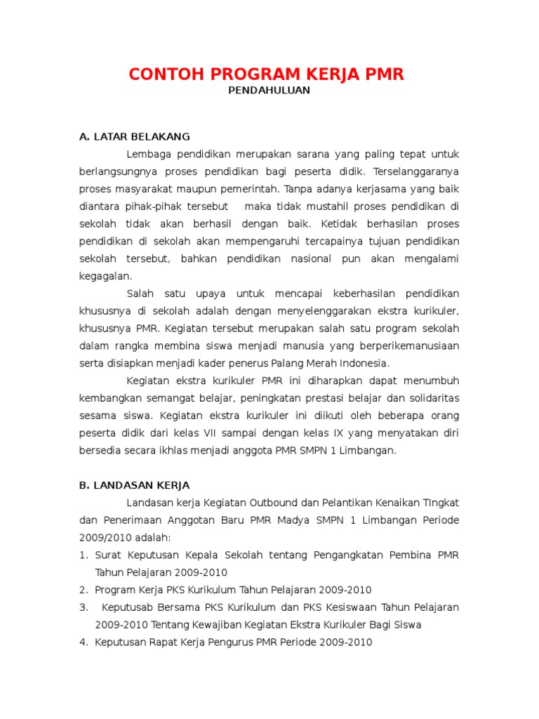 Contoh Program Pmr Smp Doc