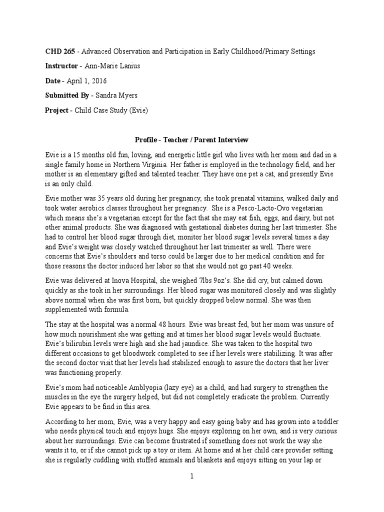 Evie's Developmental Case Study | PDF | Lesson Plan | Learning