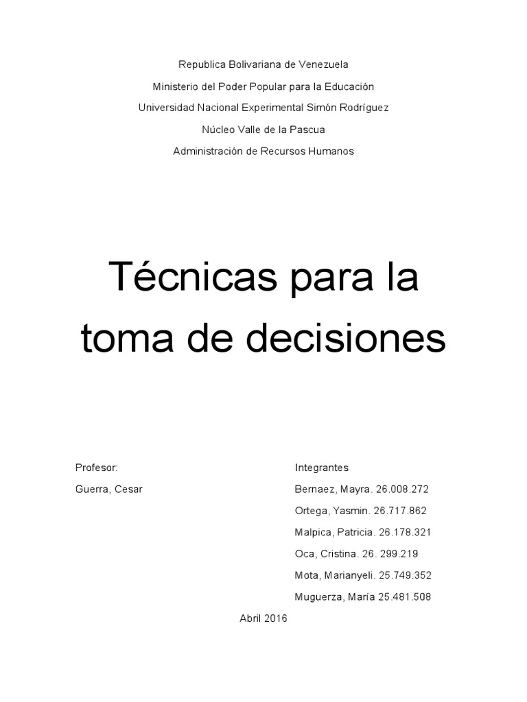 Técnicas Efectivas para Toma de Decisiones | PDF | Toma de decisiones ...
