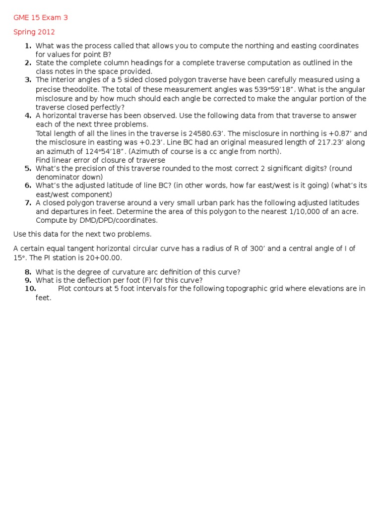 GME 15 Exam 3 Spring 2012 | PDF