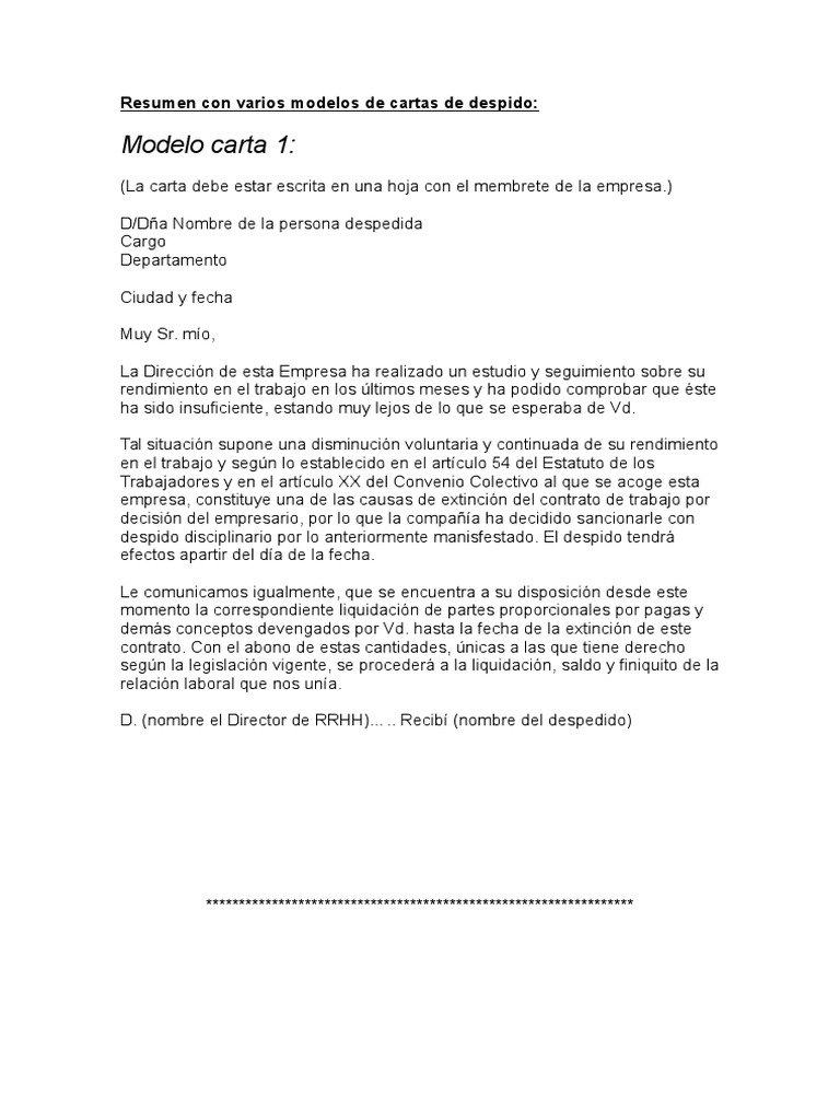 Modelo Carta de Despido