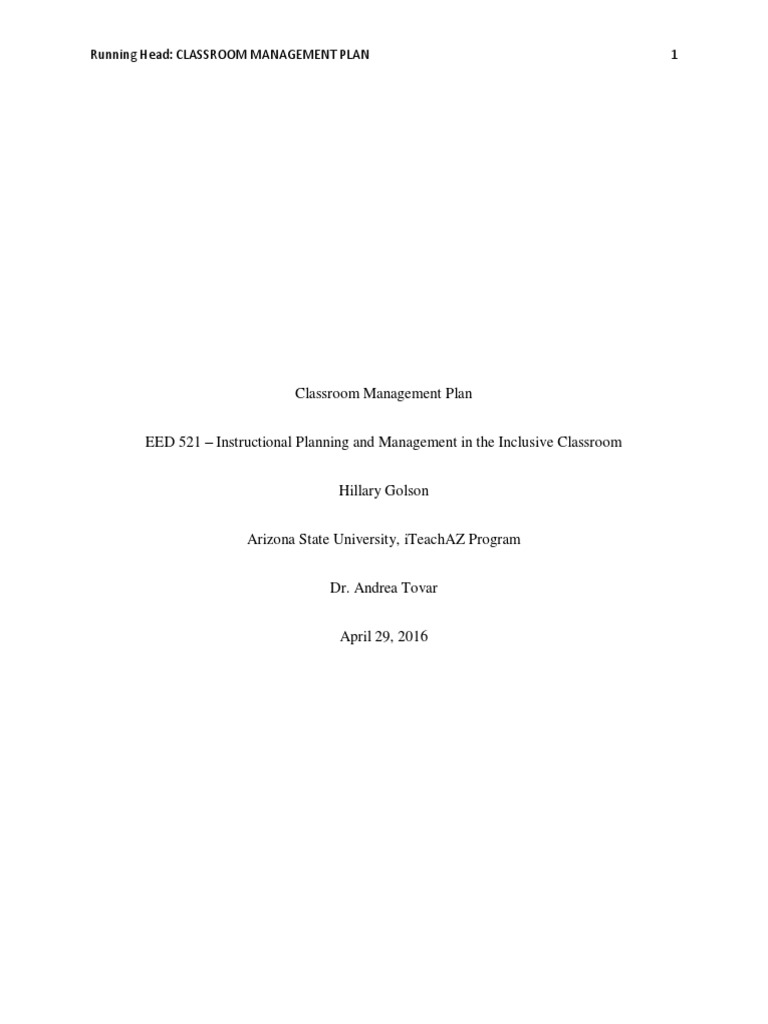 Classroom Management Plan Overview | PDF | Classroom Management ...