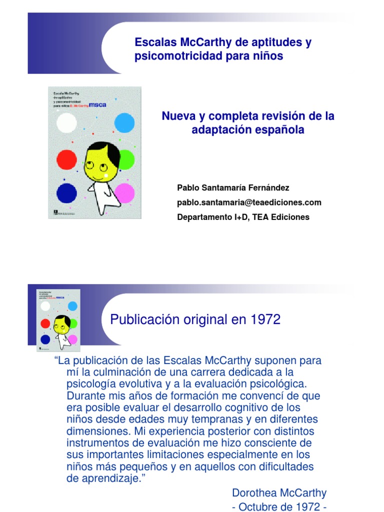 Escalas McCarthy: Evaluación Infantil | PDF | Validez (Estadísticas ...