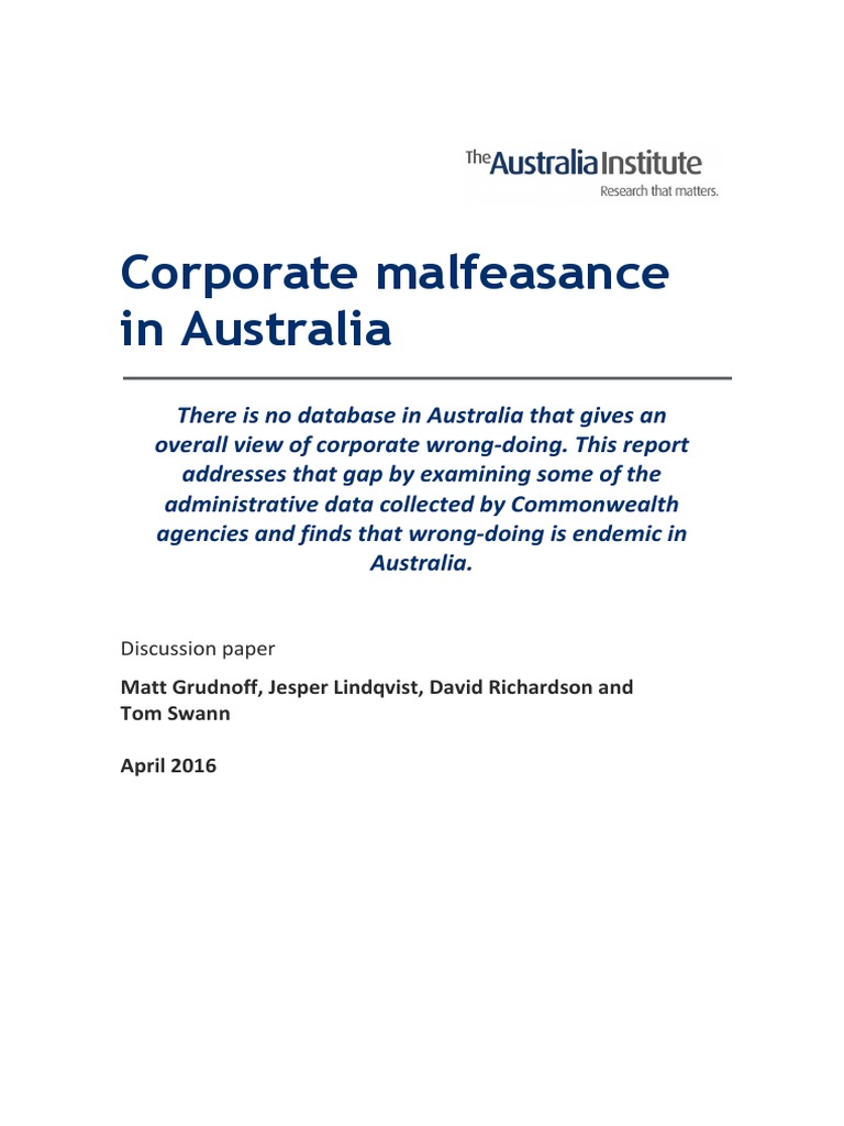 Corporate Malfeasance in Australia Report | PDF | Settlement ...