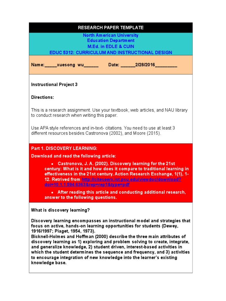 Discovery Learning Research Paper Guide | PDF | Classroom | Learning