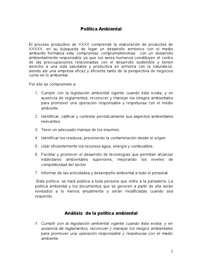 Ejemplo de Política Ambiental Empresarial | PDF | Agua | Residuos