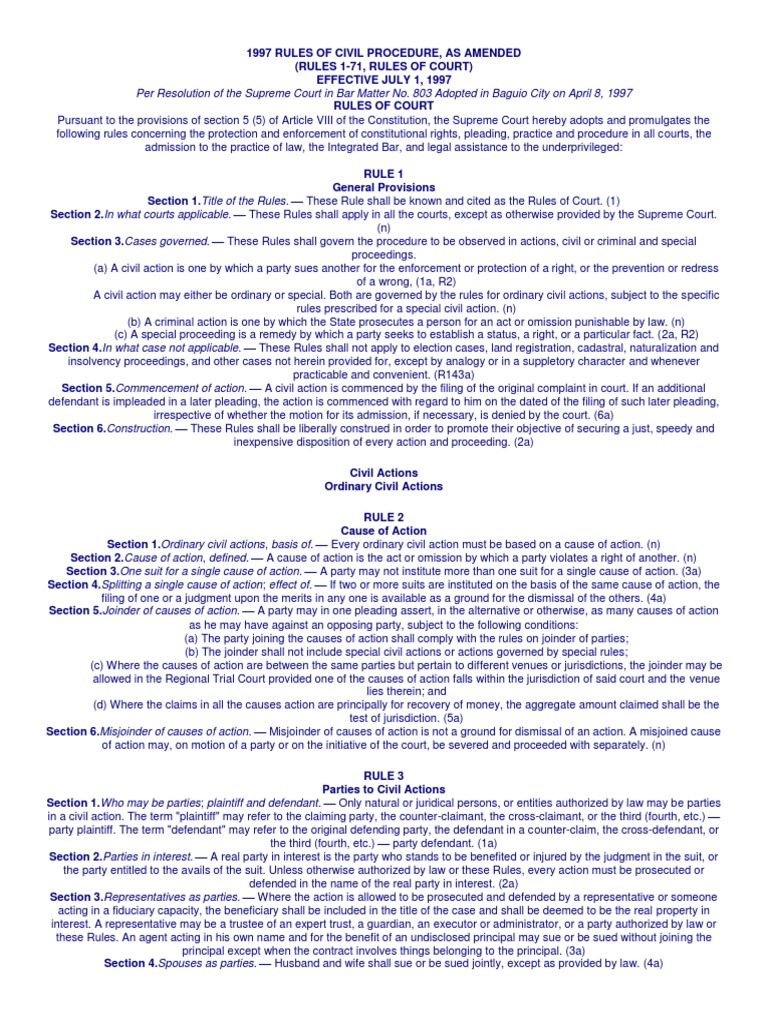 1997 Rules of Civil Procedure PDF | PDF | Pleading | Lawsuit