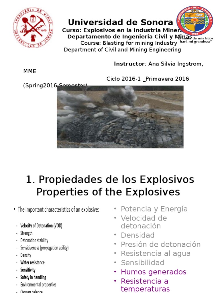 Universidad de Sonora: Curso: Explosivos en La Industria Minera | PDF ...