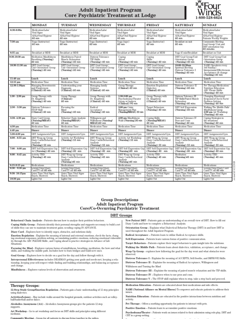 Adult Psychiatric Inpatient Unit patient schedule Dialectical