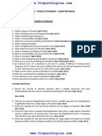 At 2402 - Vehicle Dynamics - Question Bank: Unit I: Introduction To Degree of Freedom Two Mark Question