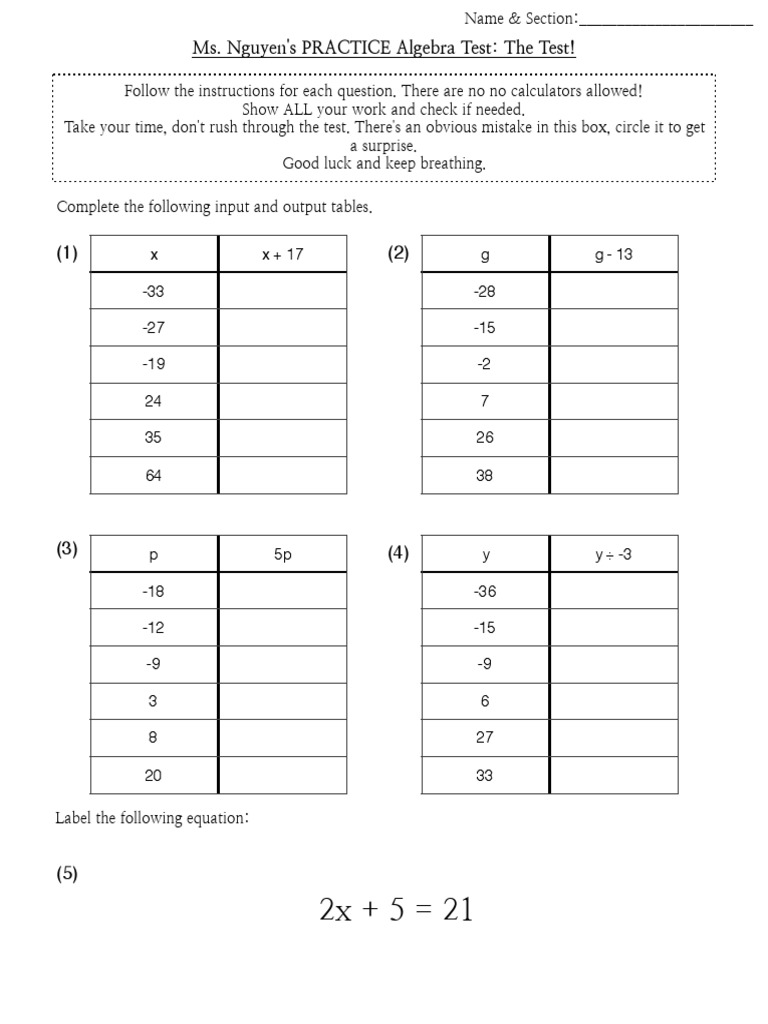 Algebra Test Practice Questions | PDF | Technology & Engineering