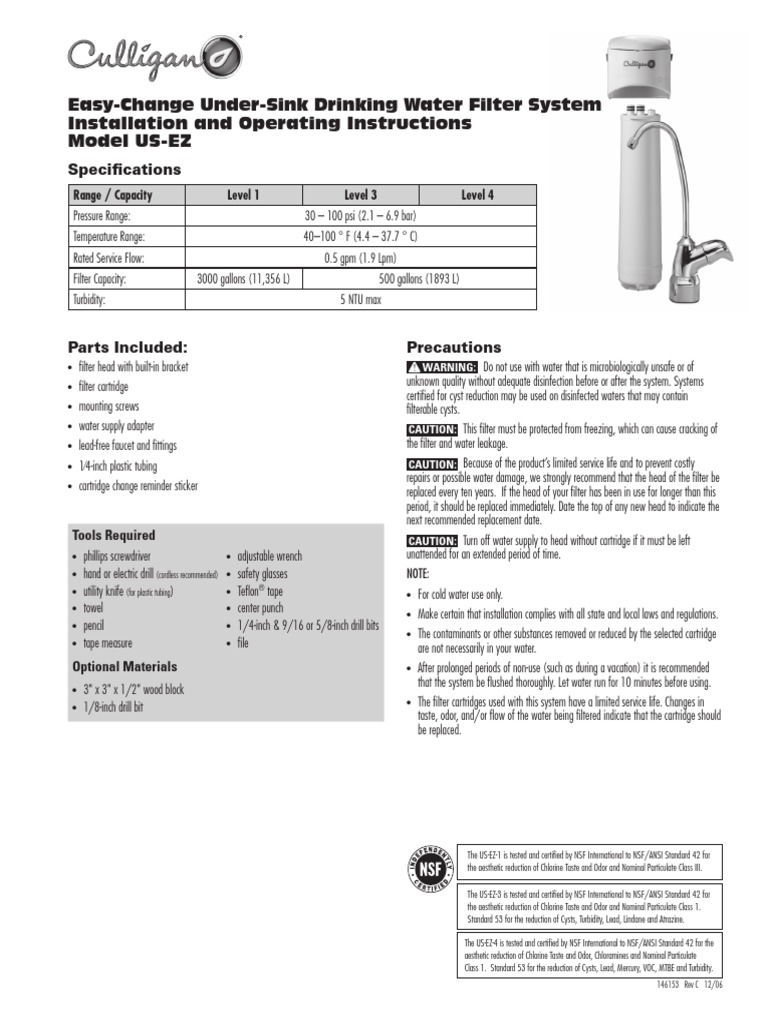 USEZ Culligan Manual Tap (Valve) Water Purification
