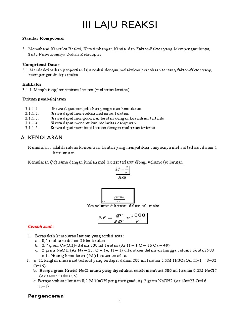 Contoh Soal Laju Reaksi Dan Penyelesaiannya Contoh Soal
