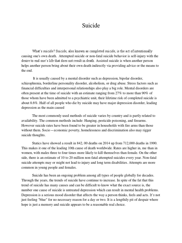 Suicide (Research Paper) | Suicide | Self Harm