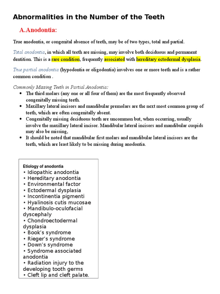 True Anodontia and Its Implications | PDF | Diseases And Disorders ...
