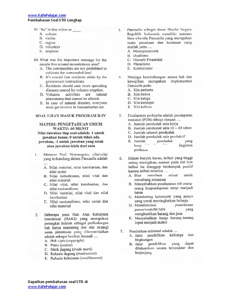 Soal Pengetahuan Umum Stis 2016 Pdf