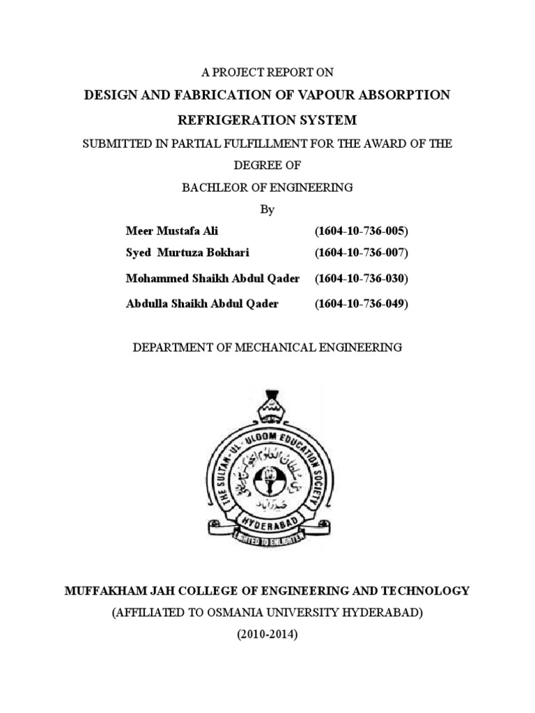 Design and Fabrication of Vapour Absorption Refrigeration System | PDF