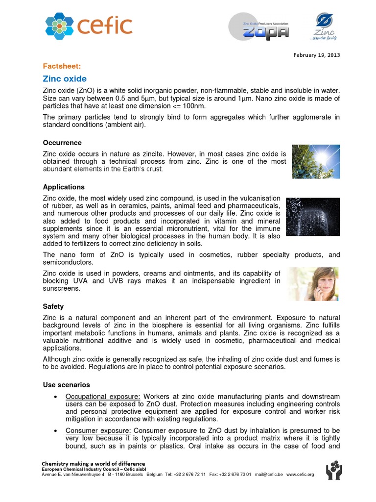 Zinc Oxide Factsheet PDF Zinc Oxide Zinc