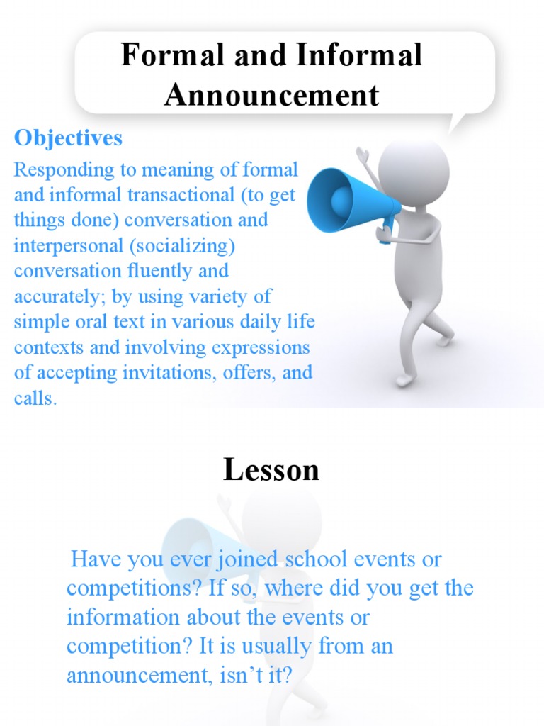 English Lesson Formal and Informal Announcement PDF