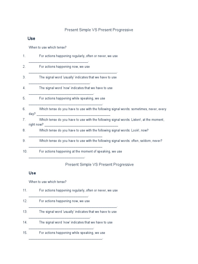 Present Simple VS Present Progressive | PDF | Onomastics | Language ...