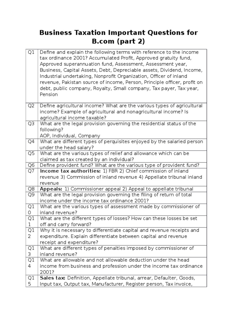 Key Business Taxation Questions Explained | PDF | Business | Finance ...