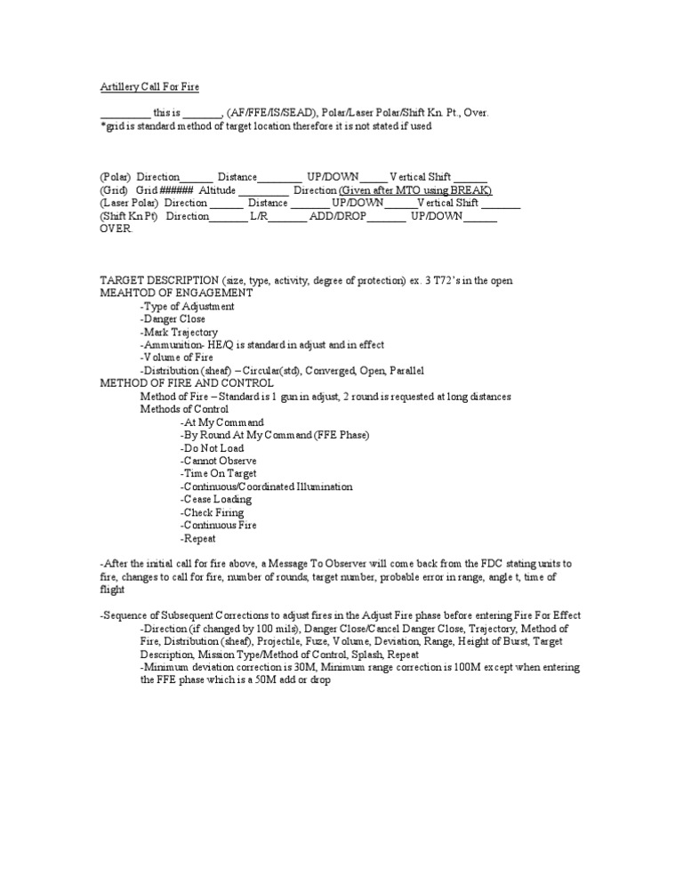 Artillery Call For Fire Basic | PDF | Teaching Methods & Materials ...