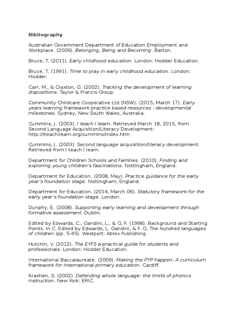 Bibliography 2 Early Childhood Education Curriculum