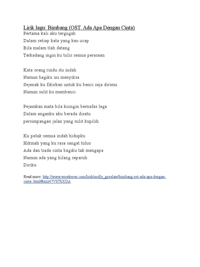 Lirik Lagu Bimbang