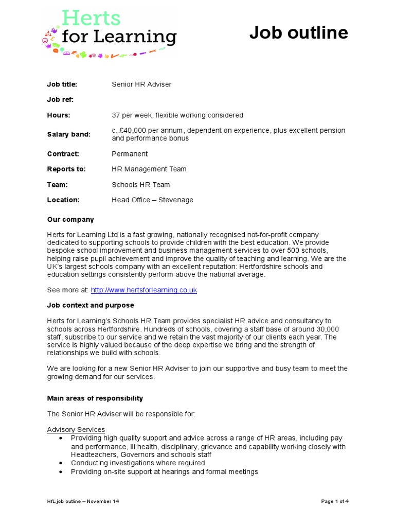 Job Outline Senior HR Adviser | PDF | Employment | Business