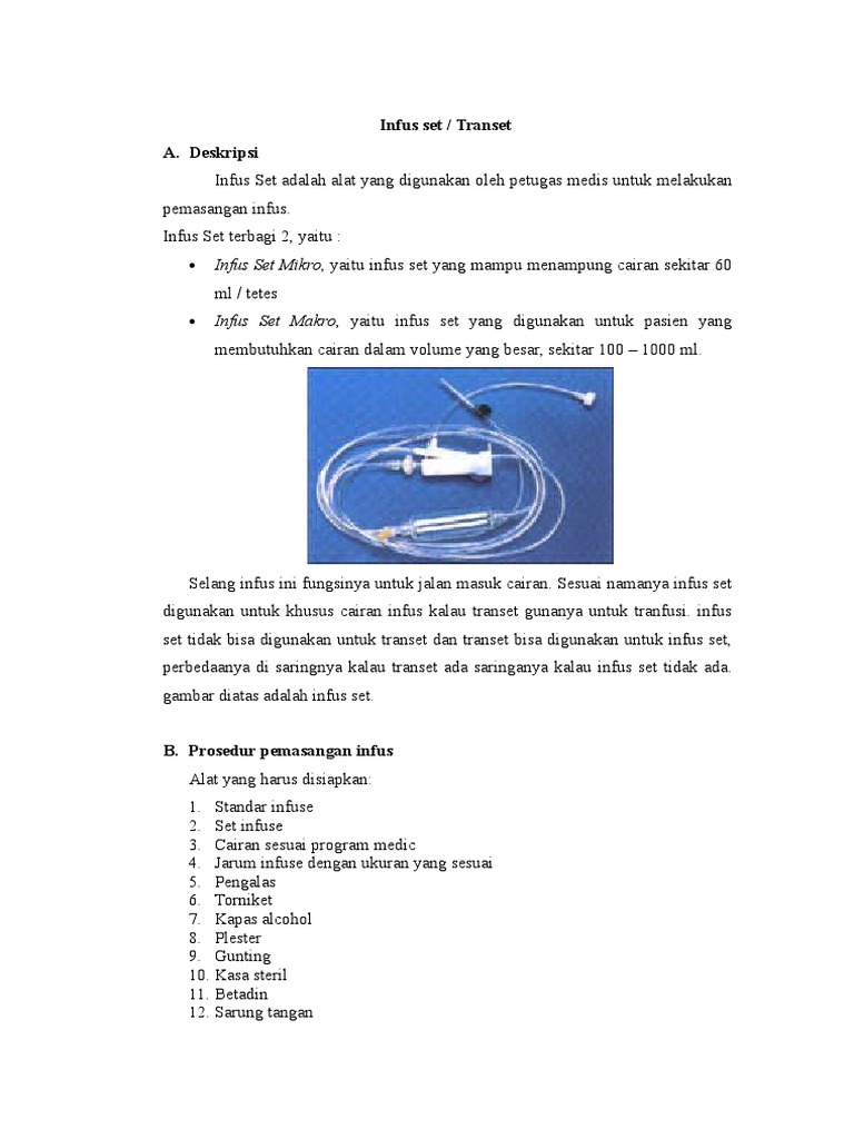 Alat dan Prosedur Pemasangan Infus | PDF