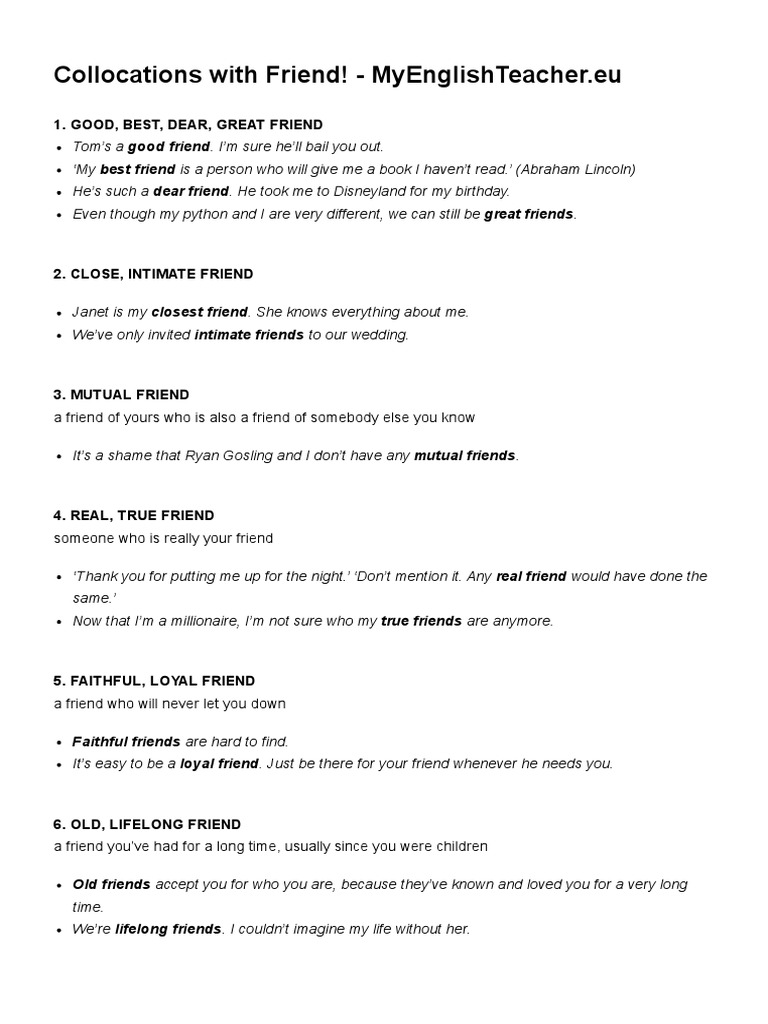 Understanding Friendship Collocations | PDF