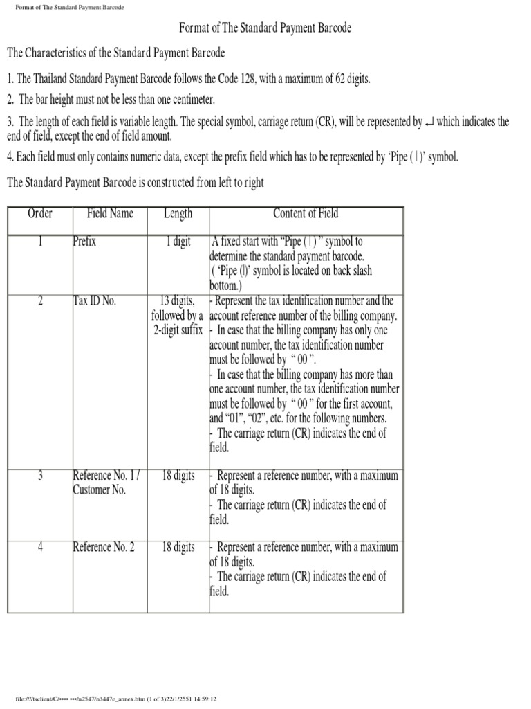 Standard Payment Barcode Format Guide | PDF