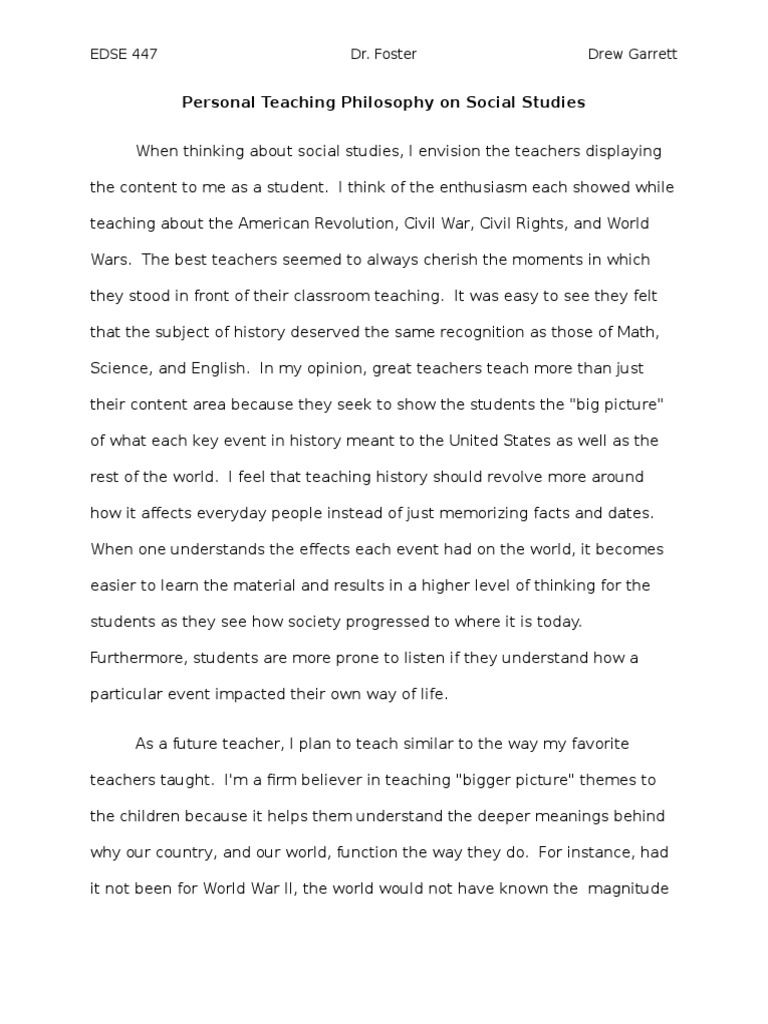personal teaching philosophy on social studies Teachers Communication