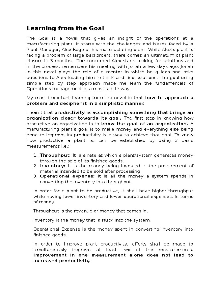 Goal Book Summary PDF Inventory Leadership